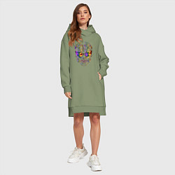 Женское худи-платье Череп, цвет: авокадо — фото 2