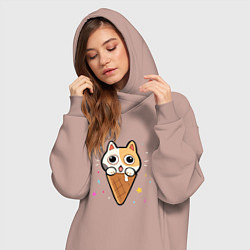 Женское худи-платье Ice Cream Cat, цвет: пыльно-розовый — фото 2