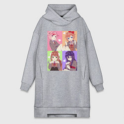 Женское худи-платье Girls Doki Doki коллаж, цвет: меланж