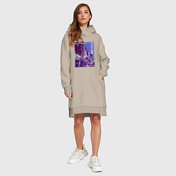 Женское худи-платье Neon Asian Street Vaporwave, цвет: миндальный — фото 2