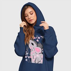 Женское худи-платье Мышка и сакура, цвет: тёмно-синий — фото 2