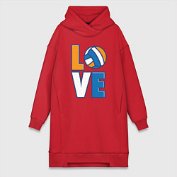 Женское худи-платье Love Volleyball, цвет: красный