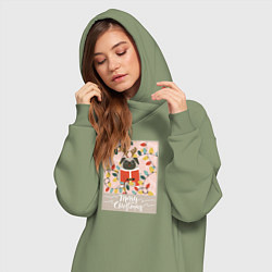 Женское худи-платье С Рождеством Мопс, цвет: авокадо — фото 2