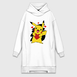 Женское худи-платье ПИКАЧУ И СЕРДЕЧКО POKENON PIKACHU LOVE, цвет: белый