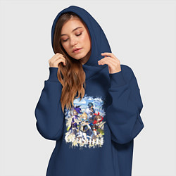 Женское худи-платье ГЕРОИ В ТЕВАЙТЕ ГЕНШИН ИМПАКТ, цвет: тёмно-синий — фото 2