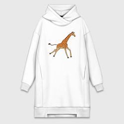 Женское худи-платье Жираф бегущий, цвет: белый