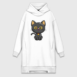 Женское худи-платье Черный маленький котенок, цвет: белый