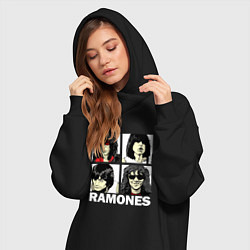 Женское худи-платье Ramones, Рамонес Портреты, цвет: черный — фото 2