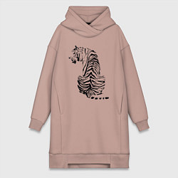 Женское худи-платье Тигр со спины, цвет: пыльно-розовый