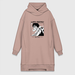 Женское худи-платье Ван-Пис, Луффи Luffy, цвет: пыльно-розовый