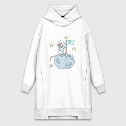 Женское худи-платье Мышь-космонавт, цвет: белый
