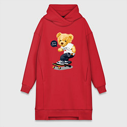 Женское худи-платье Мишка скейтбордист, цвет: красный