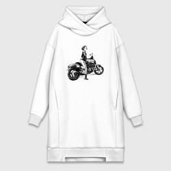 Женское худи-платье Японская девушка на мотоцикле, цвет: белый