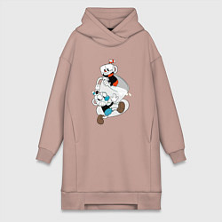Женское худи-платье Чашки Cuphead, цвет: пыльно-розовый