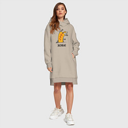 Женское худи-платье Кот вверх тормашками, цвет: миндальный — фото 2