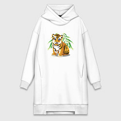 Женское худи-платье Прикольный тигрёнок Cutie, цвет: белый