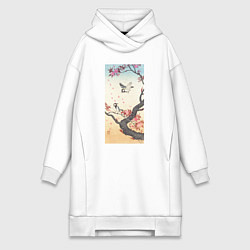 Женское худи-платье Two Great Tits at Blossoming Tree, цвет: белый