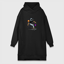 Женское худи-платье Космонавт - скейтбордист, цвет: черный