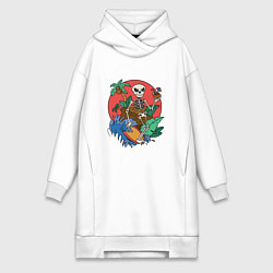 Женское худи-платье Скелет Сёрфер Surfing Skeleton, цвет: белый