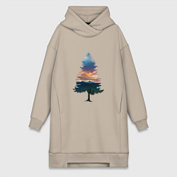 Женское худи-платье Лес в ёлке, цвет: миндальный