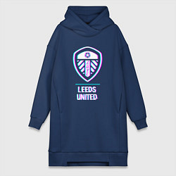 Женское худи-платье Leeds United FC в стиле Glitch, цвет: тёмно-синий