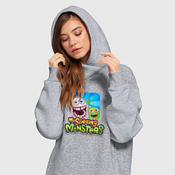 Женское худи-платье My singing monsters мамунт и зерномех, цвет: меланж — фото 2