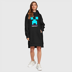 Женское худи-платье Символ Minecraft в неоновых цветах, цвет: черный — фото 2