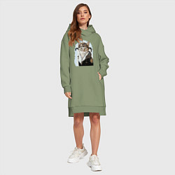 Женское худи-платье Бравый кот пилот ВВС, цвет: авокадо — фото 2