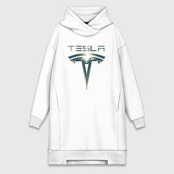Женская толстовка-платье Tesla Logo Тесла Логотип Карбон