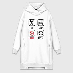 Женское худи-платье Eat - Sleep - Final Fantasy - Repeat, цвет: белый