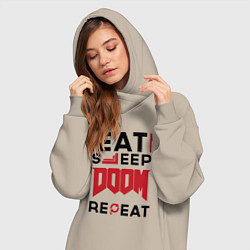 Женское худи-платье Надпись: Eat Sleep Doom Repeat, цвет: миндальный — фото 2