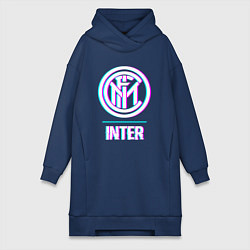 Женское худи-платье Inter FC в стиле glitch, цвет: тёмно-синий