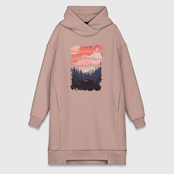 Женское худи-платье Бездорожье и закат, цвет: пыльно-розовый