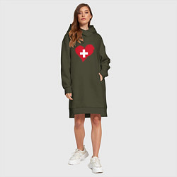 Женское худи-платье Сердце - Швейцария, цвет: хаки — фото 2