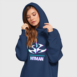Женское худи-платье Hitman в стиле glitch и баги графики, цвет: тёмно-синий — фото 2