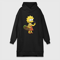 Женское худи-платье Lisa Simpson с гусеницей на даче, цвет: черный