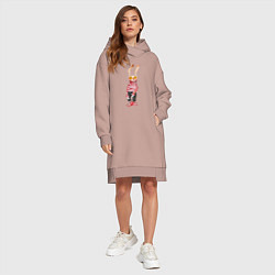 Женское худи-платье Заяц в свитере, цвет: пыльно-розовый — фото 2