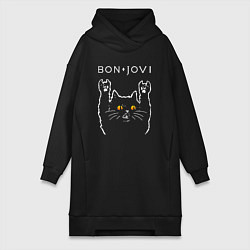 Женское худи-платье Bon Jovi rock cat, цвет: черный