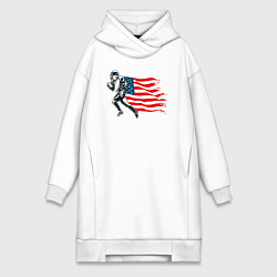 Женское худи-платье Американский футбол с флагом США, цвет: белый