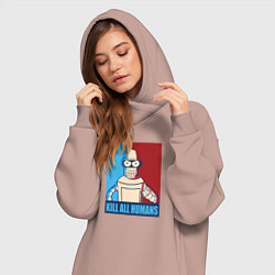 Женское худи-платье Bender Futurama, цвет: пыльно-розовый — фото 2