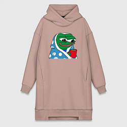 Женское худи-платье Frog Pepe мем, цвет: пыльно-розовый