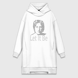 Женское худи-платье Портрет Джона Леннона и текст песни Let It Be, цвет: белый