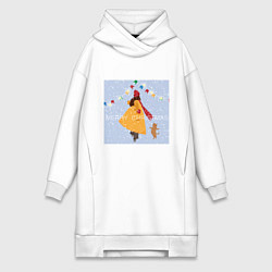 Женское худи-платье Рождественское веселье, цвет: белый