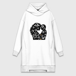 Женское худи-платье Мама - мой космос, цвет: белый
