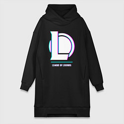 Женское худи-платье League of Legends в стиле glitch и баги графики, цвет: черный