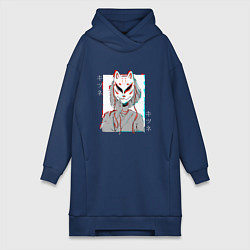 Женское худи-платье Аниме девушка в маске кицунэ, цвет: тёмно-синий