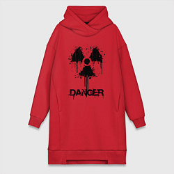 Женское худи-платье Danger radiation symbol, цвет: красный