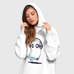 Женское худи-платье Прикольный призрак в наушниках, цвет: белый — фото 2