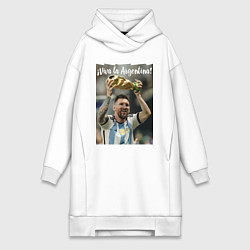 Женское худи-платье Lionel Messi - world champion - Argentina, цвет: белый