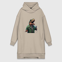 Женское худи-платье Динозавр-певец, цвет: миндальный